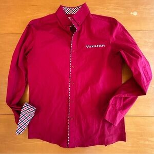 Tam Ware L Red plaid accented button down Work office career shirt